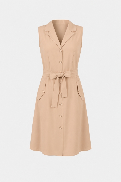 Rochie casual bej de vara fara maneci CMD4569