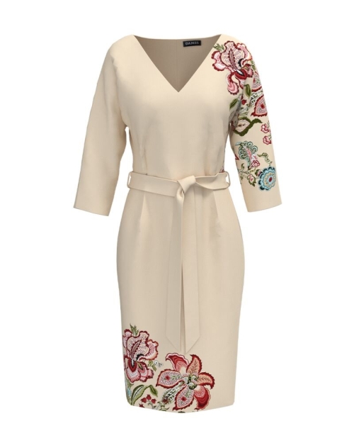 Rochie casual bej imprimata cu model floral CMD3364 - Img 1