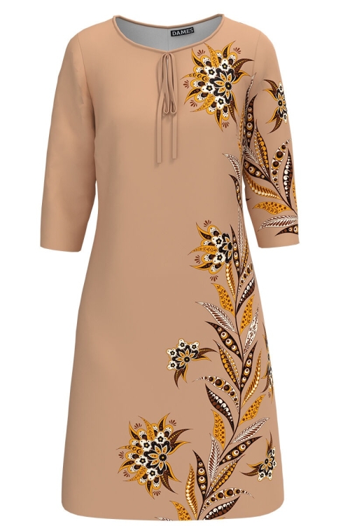 Rochie casual bej imprimata cu motive florale CMD1247