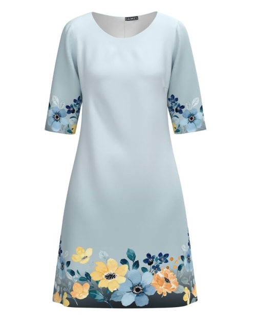 Rochie casual bleu imprimata cu model floral CMD3915