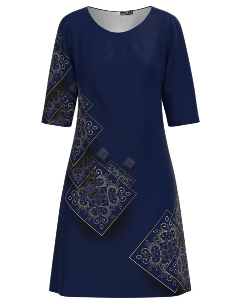 Rochie casual bleumarin imprimata cu model floral CMD3015