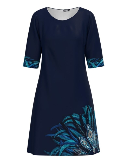 Rochie casual bleumarin imprimata cu model floral CMD3798