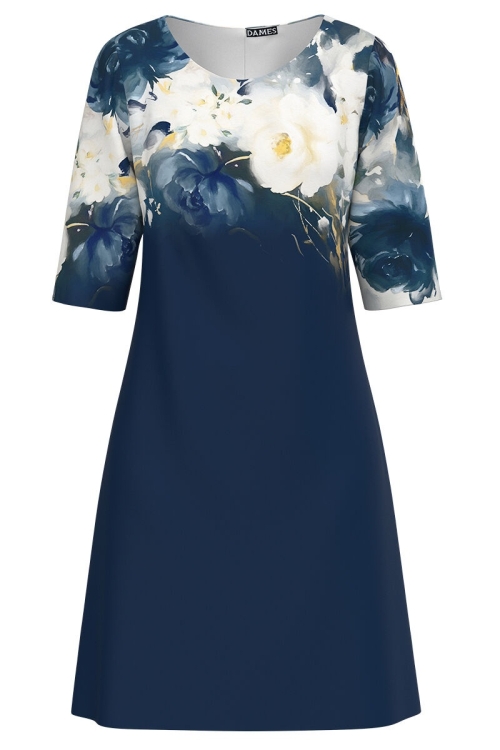 Rochie casual bleumarin imprimata cu model floral CMD4179 - Img 2