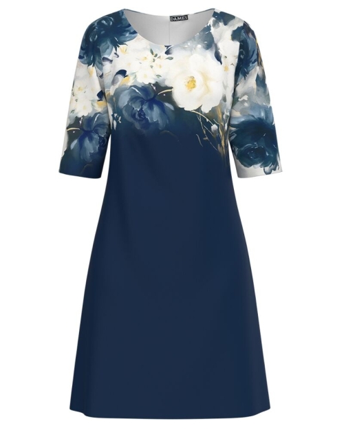 Rochie casual bleumarin imprimata cu model floral CMD4179 - Img 1