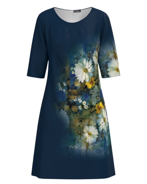 Rochie casual bleumarin imprimata cu model floral