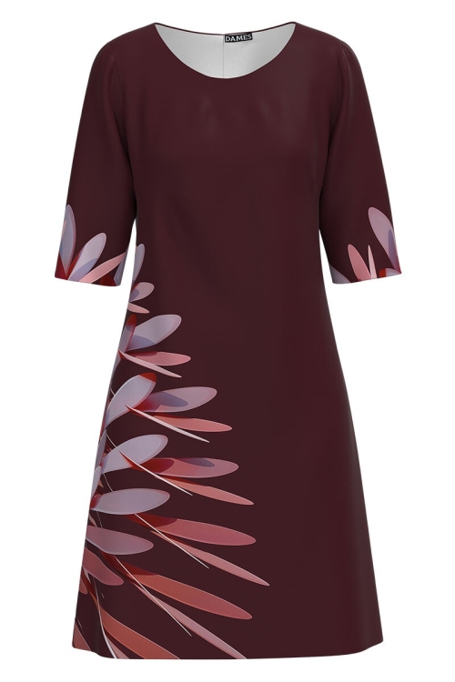 Rochie casual bordo imprimata cu model floral CMD3095