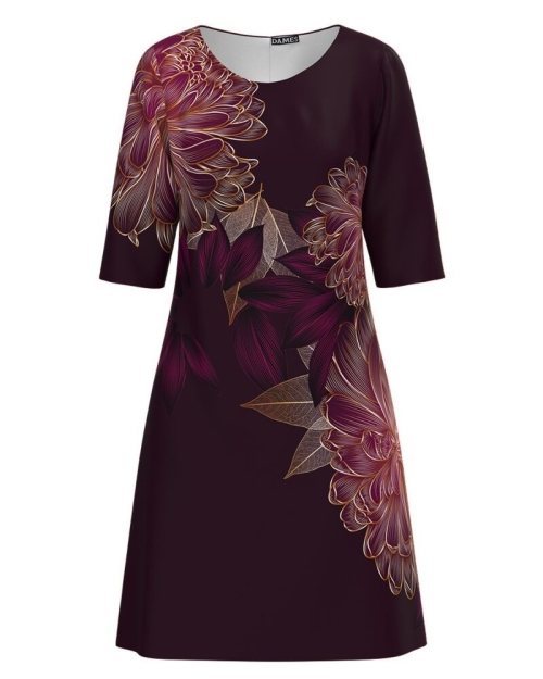 Rochie casual bordo imprimata cu model floral CMD4734
