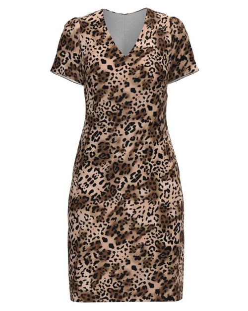 Rochie casual cu decolteu in V imprimata animal print