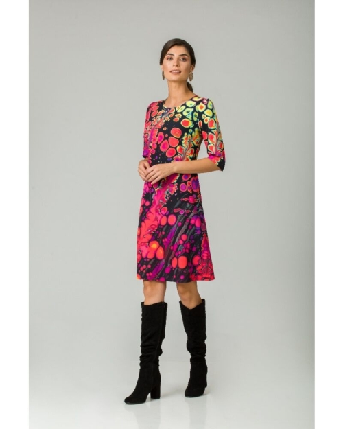Rochie casual cu maneca imprimata digital abstract Fucsia CMD202 - Img 4