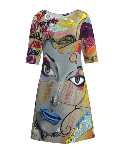 Rochie casual cu maneca imprimata digital Avatar