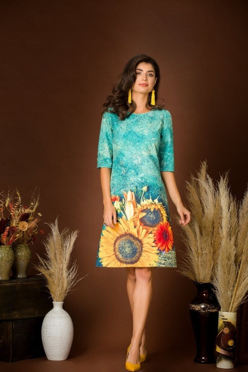 Rochie casual cu maneca imprimata digital Floarea soarelui CMD216 - Img 10