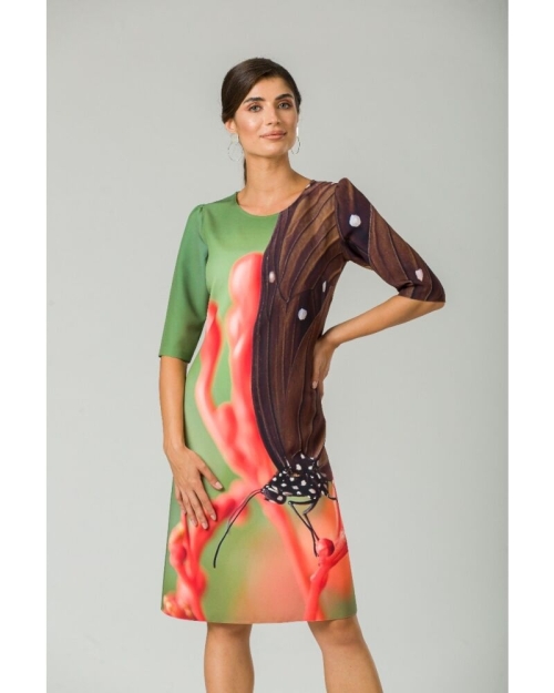 Rochie casual cu maneca imprimata digital realist Fluture CMD198 - Img 4