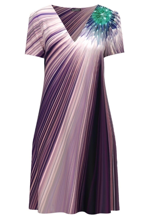 Rochie casual de vara imprimata digital in nuante de mov CMD972 - Img 2