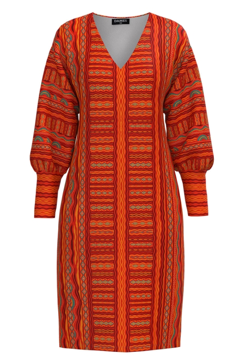 Rochie casual din catifea cu imprimeu Aztec