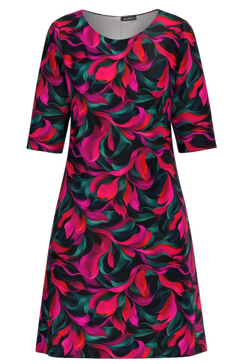 Rochie casual evazata imprimata in culori vibrante