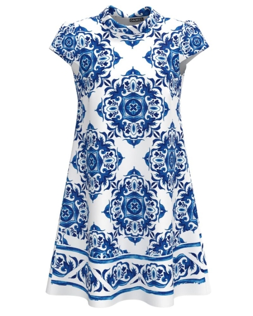 Rochie casual imprimata cu model floral albastru CMD4548