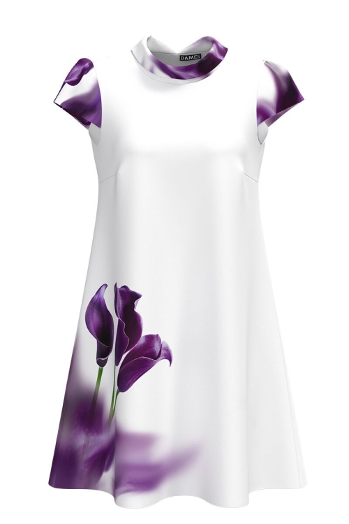 Rochie casual imprimata digital cu model Cale mov CMD891 - Img 4