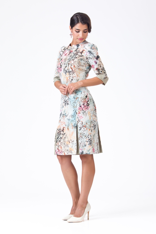 Rochie casual imprimata floral cu detalii in contrast - Img 2