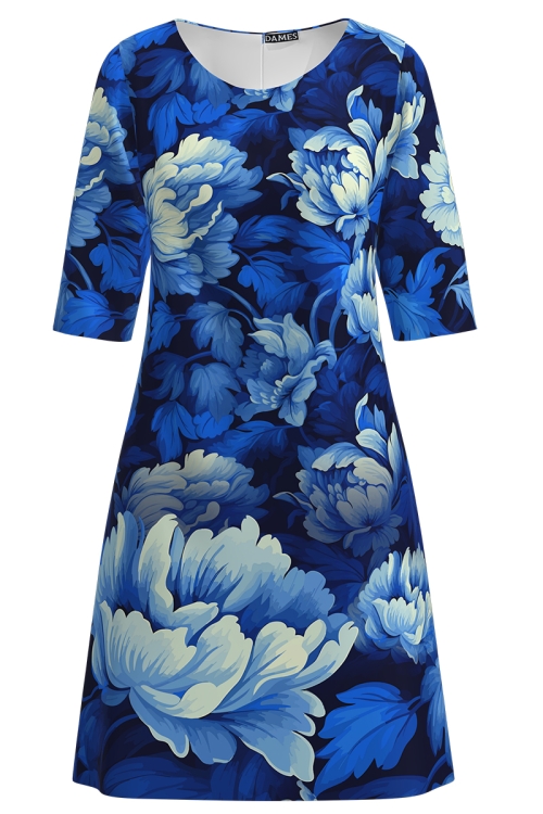 Rochie casual imprimata Liniste albastra