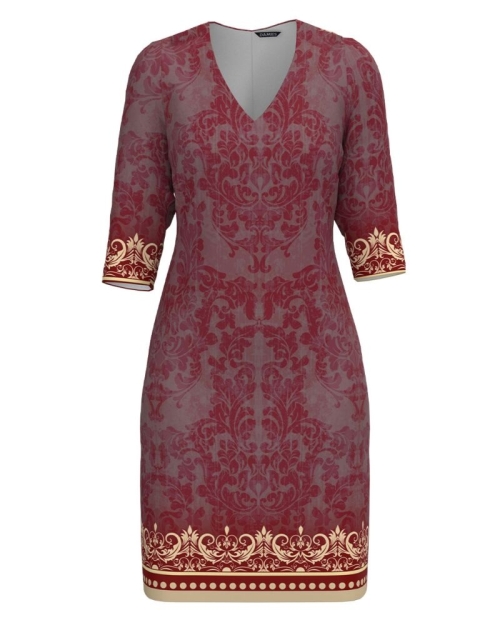 Rochie casual in nuante de grena cu decolteu in V imprimata floral CMD4954