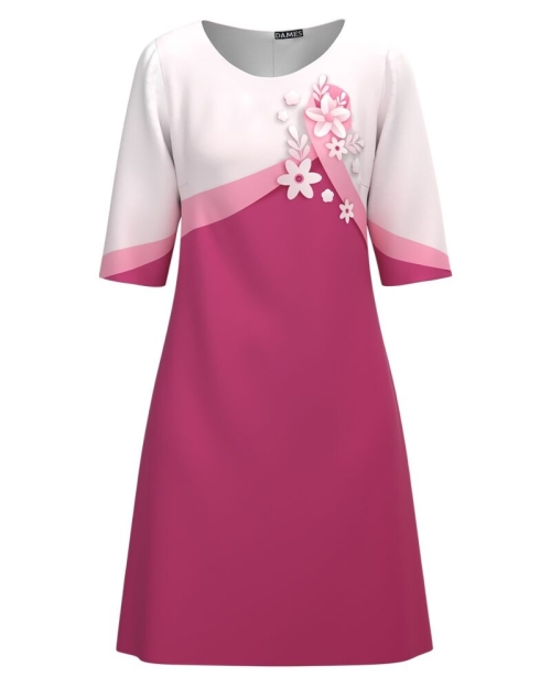 Rochie casual in nuante de roz imprimata Simbol CMD1803 - Img 1
