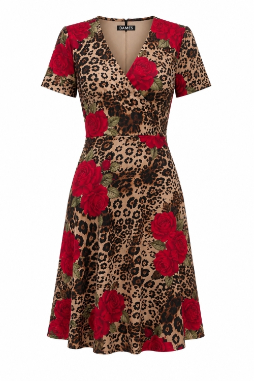 Rochie casual JAGUAR ROSE imprimata digital cu maneca scurta DP011AP