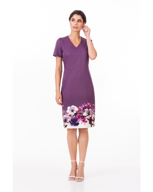 Rochie casual mov cu decolteu in V imprimata floral SS24 - Img 1