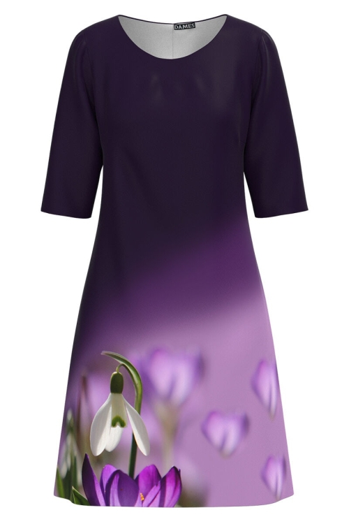Rochie casual mov in degrade imprimata ghiocei CMD1924 - Img 2