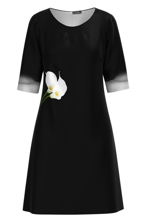 Rochie casual neagra cu imprimeu Cale CMD1185 - Img 2