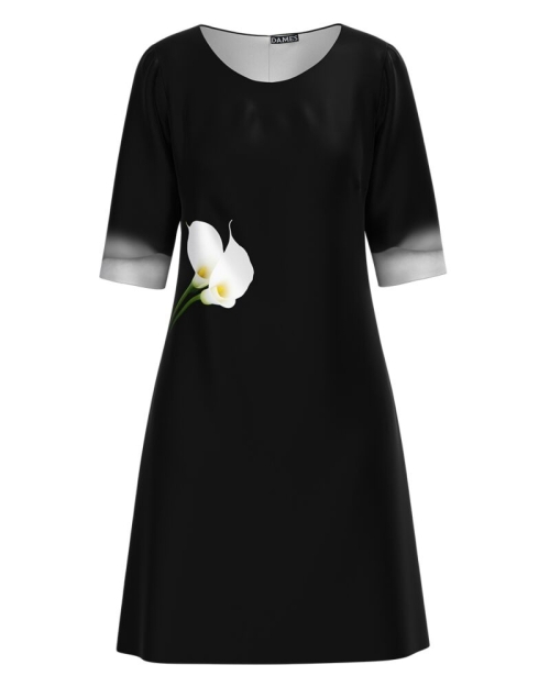Rochie casual neagra cu imprimeu Cale CMD1185 - Img 1