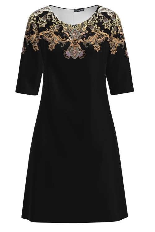 Rochie casual neagra cu imprimeu floral - Img 2