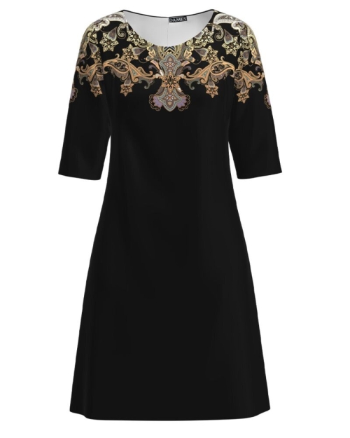 Rochie casual neagra cu imprimeu floral