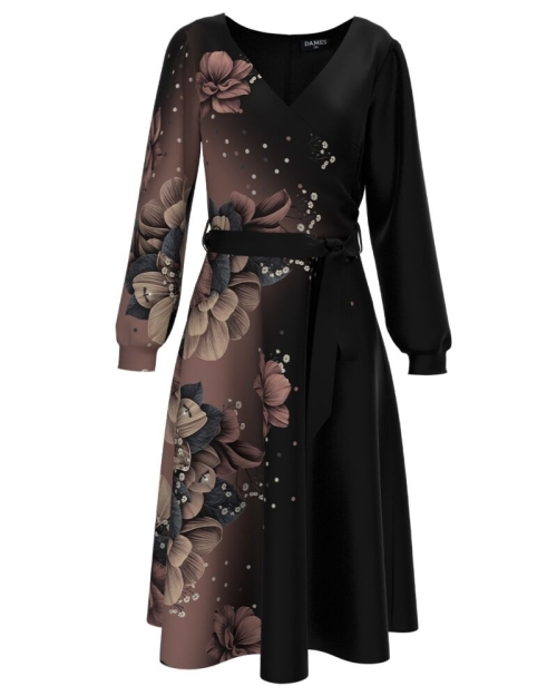 Rochie casual neagra imprimata cu model Floral