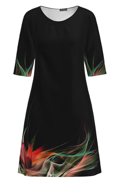 Rochie casual neagra imprimata cu model multicolor CMD2019 - Img 2