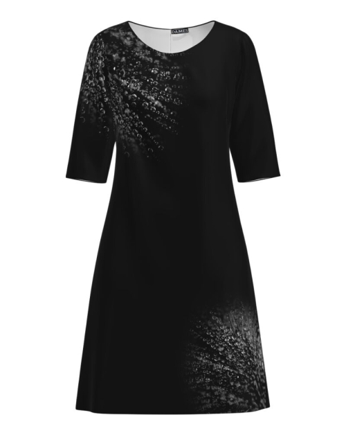 Rochie casual neagra imprimata picaturi de roua CMD4024