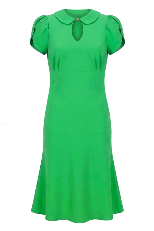 Rochie casual verde cu decupaj la decolteu si maneca asimetrica