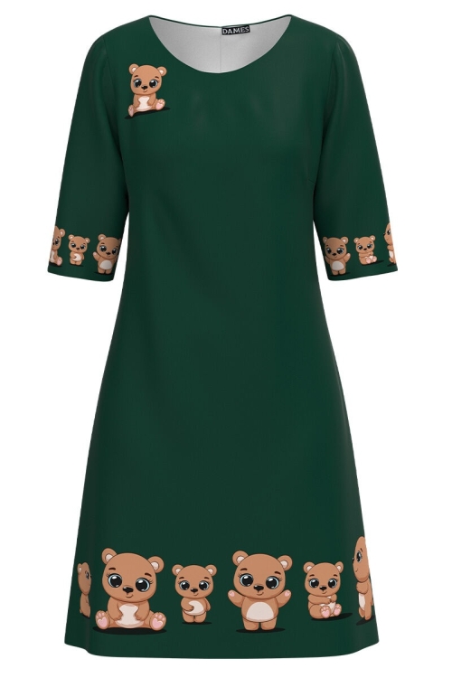 Rochie casual verde imprimata cu model Ursuleti CMD3163 - Img 2