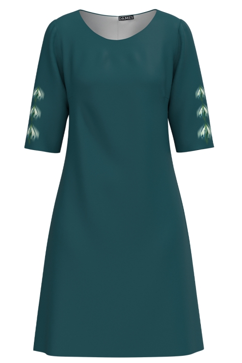 Rochie casual verde imprimata ghiocei stilizati SS25