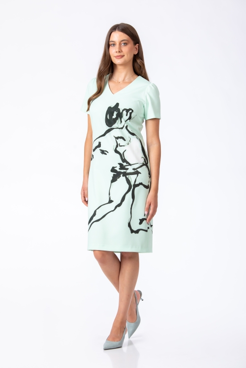 Rochie casual vernil cu decolteu in V Art by Iulian COPACEL