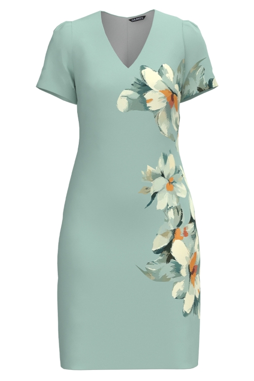 Rochie casual vernil cu decolteu in V imprimata floral