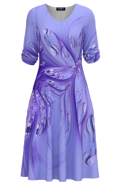 Rochie casual violet cu maneci incretite