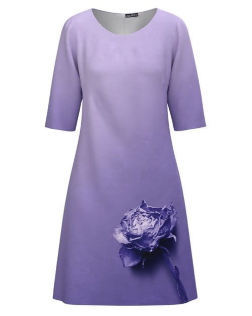 Rochie casual violet imprimata digital trandafir CMD1749 - Img 1