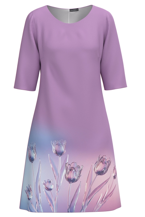 Rochie casual violet imprimata lalele de cristal SS25