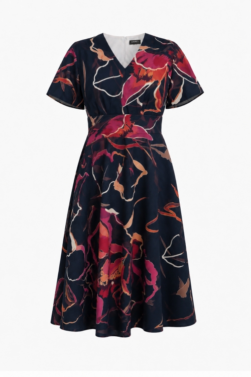 Rochie clos cu buzunare din crepe Flori de noapte