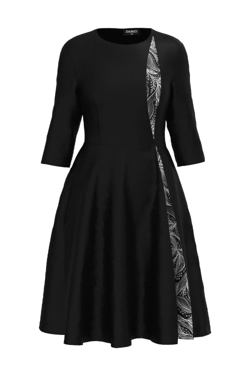 Rochie clos neagra cu sectiune in contrast imprimata Armonie Monocroma