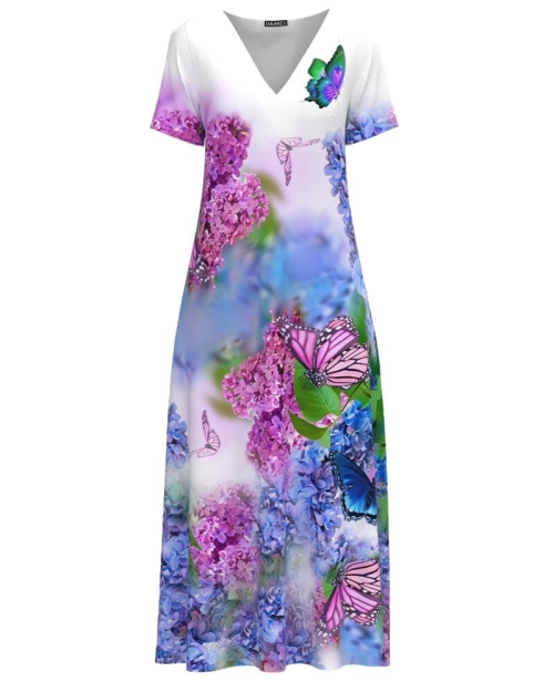 Rochie de vara alba lunga cu buzunare imprimata cu model floral Multicolor CMD2821 - Img 1
