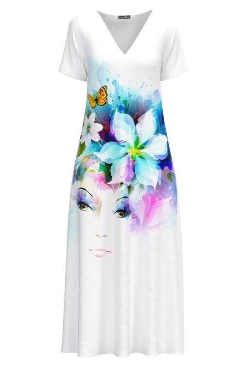 Rochie de vara lunga cu buzunare imprimata cu model Realist - Img 2