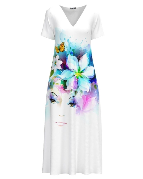 Rochie de vara lunga cu buzunare imprimata cu model Realist - Img 1