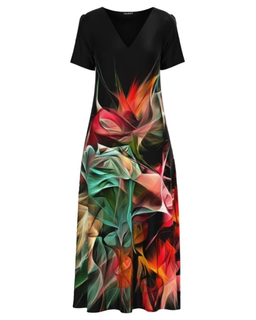 Rochie de vara neagra lunga cu buzunare imprimata Multicolor CMD2014 - Img 1