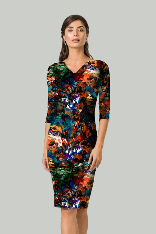 Rochie din catifea imprimata digital Abstract CMD238